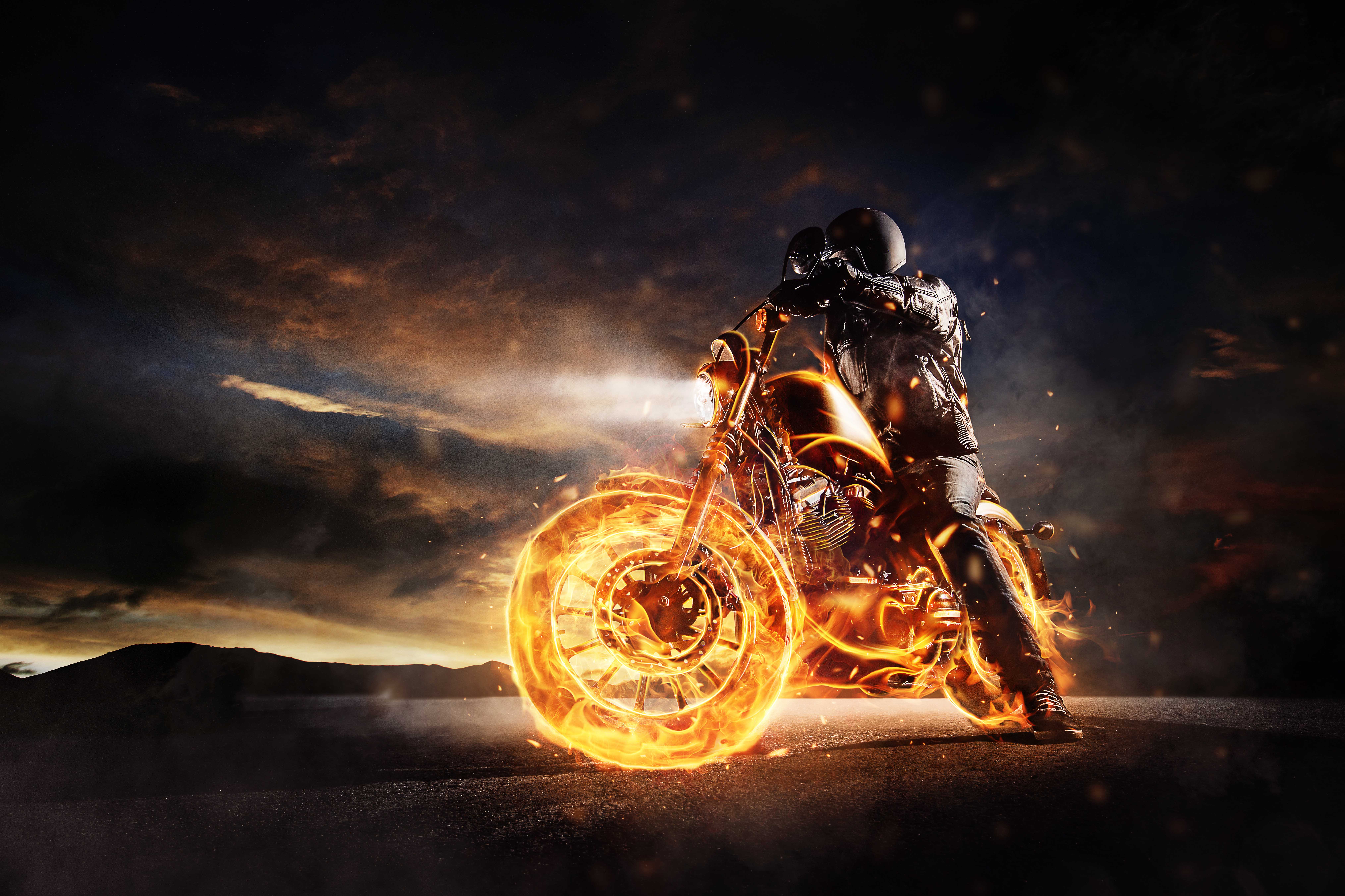 Burning motorcycle